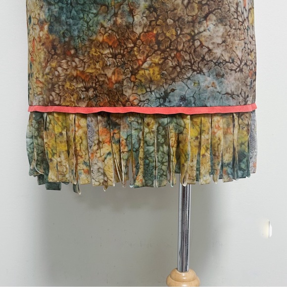 Shan Canada Abstract Mesh Scoop Neck Sleeveless Fringe Layered Mini Dress Tunic - Picture 3 of 9